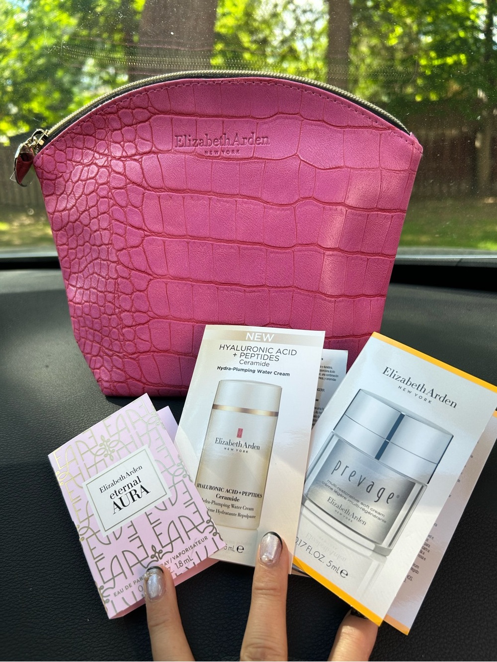 Elizabeth Arden Pink Croc Cosmetic Pouch with Samples set